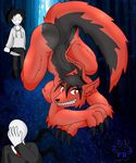  anthro ass_up big_breasts breasts canine dog facepalm female fur furry-bites human jeff_the_killer looking_at_viewer male mammal multicolored_fur red_eyes slender_man smile.dog two_tone_fur 