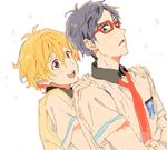  blonde_hair blue_hair free! glasses hazuki_nagisa male_focus multiple_boys pink_eyes purple_eyes ryuugazaki_rei 