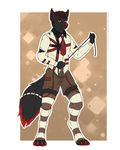  anthro bandage canine claws clothing costume krazykurt male mammal necktie pawpads paws red_eyes red_nose rope smile solo stripes stripped_stockings tight_clothing wolf 