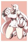  breasts claws commentary_request dress highres horn kantai_collection kimyouna_juju large_breasts long_hair red_eyes ribbed_dress seaport_hime shinkaisei-kan short_dress solo very_long_hair white_hair white_skin 