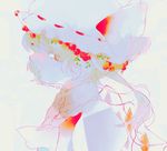  anabone ascot berry blonde_hair flandre_scarlet hat hat_ribbon mob_cap partially_colored profile protected_link ribbon short_hair side_ponytail sideways_glance solo touhou upper_body white white_hat 