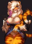  2016 alcohol anthro beverage breasts buxbi_(character) champagne clothing dress feline female food licking licking_lips mammal nipples panties pussy solo stripes tiger tongue tongue_out underwear waitress_(artist) wet 