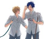  blonde_hair blue_hair eyes_closed free! glasses hazuki_nagisa male_focus multiple_boys ryuugazaki_rei tachiasa wet 