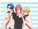  free! glasses hazuki_nagisa male_focus matsuoka_rin multiple_boys ryuugazaki_rei wet 