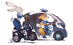  canine car disney drink driving fox furry hopps judy judy_hopps lagomorph mammal motocompo motor_vehicle motorcycle neighborstudios nick nick_wilde no_humans paper_cup police police_car police_uniform rabbit uniform vehicle wilde zootopia 