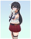  agano_(kantai_collection) black_hair eating gloves gradient gradient_background image_sample kantai_collection long_hair necktie omochi_(433purupuru) pixiv_sample skirt solo translation_request 