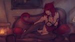  allyha_kiade animal_ears areolae blue_eyes bra breasts breasts_apart cat_ears cat_tail cupless_bra facial_mark final_fantasy final_fantasy_xiv fire fireplace highres huge_nipples labia large_breasts long_hair miqo'te nipples pubic_hair pussy red_hair red_pubic_hair see-through slit_pupils solo soranamae strap_slip tail thighhighs uncensored underwear 