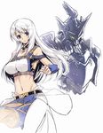  breasts detached_sleeves hijiri large_breasts long_hair midriff sideboob simple_background white_background white_hair 