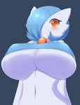  alternate_color big_breasts blush breasts cleavage clothed clothing fan_character gardevoir hi_res huge_breasts jcdr low-angle_view lucy_(jcdr) nintendo orange_eyes pok&eacute;mon skimpy smile solo tight_clothing under_boob video_games 