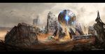  artist_name bad_id bad_pixiv_id blurry building cloud day depth_of_field desert glowing grey_sky highres house landscape machinery mobius_(suicideloli) no_humans orb original ruins scenery science_fiction sky wasteland window 
