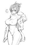  bare_shoulders beads breasts coat covered_nipples gebyy-terar glasses greyscale hair_bun hair_ornament hair_stick large_breasts mei_(overwatch) monochrome navel overwatch short_hair sketch solo sports_bra undressing winter_clothes winter_coat 