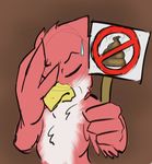  2016 anthro avian avian_(starbound) beak digital_media_(artwork) disappointed eyes_closed facepalm feathers feces frown looking_at_viewer maladash male no_shit red_feathers scat sign simple_background starbound sweat tatsuchan18 video_games white_feathers 