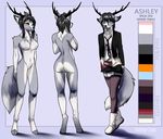  angiewolf anthro antlers breasts butt canine clothed clothing featureless_breasts featureless_crotch female half-closed_eyes horn mammal model_sheet multiple_images nude solo standing 