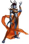  anklet barefoot blue_skin breasts claws clothed clothing demon div female hair horn humanoid jewelry mammal official_art pairaka paizo pathfinder pointy_ears red_hair short_hair solo unknown_artist 