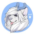  &lt;3 ambiguous_gender anthro antlers blue_eyes caprine dotsfa fur hair horn mammal open_mouth sheep simple_background solo tongue tongue_out white_fur white_hair 