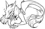  &lt;3 2015 anthro black_and_white breasts butt claws facial_markings featureless_breasts female fur hair looking_at_viewer lying maplecookies markings monochrome nude on_front pinup pose sergal signature simple_background smile solo turkinwif white_background 