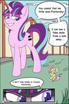  absurd_res comic cutie_mark dialogue duo english_text equine female fluttershy_(mlp) friendship_is_magic grin gtsdev hair half-closed_eyes hi_res hooves horn long_hair mammal micro multicolored_hair my_little_pony outside pegasus pink_hair starlight_glimmer_(mlp) text two_tone_hair unicorn wings 