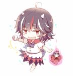  23_(candy_chapus) black_hair chibi directional_arrow doll dress fang full_body horns kijin_seija multicolored_hair open_mouth red_eyes red_hair short_hair skirt smile solo streaked_hair touhou white_hair yin_yang 