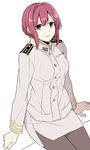  admiral_minami_kazusa female_admiral_(kantai_collection) kantai_collection looking_at_viewer military military_uniform nagomi_(mokatitk) pantyhose red_eyes red_hair smile solo uniform 