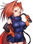  :o barbara belt breasts cape covered_nipples dragon_quest dragon_quest_vi fumio_(rsqkr) gloves hand_on_hip large_breasts long_hair looking_at_viewer red_eyes red_hair simple_background solo thighs whip white_background 
