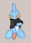  bottomless clothed clothing hoodie licking licking_lips moonlight-kat mudkip nintendo penis pointing_penis_down pok&eacute;mon precum presenting semi-anthro shirt_pull solo tongue tongue_out video_games 