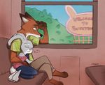  canine disney fox judy_hopps lagomorph mammal mead_(artist) nick_wilde rabbit sleeping train zootopia 