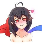  black_hair heart-shaped_pupils houjuu_nue looking_at_viewer naughty_face nuenya pointy_ears red_eyes smile spoken_heart tongue touhou 
