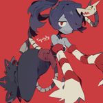  bare_shoulders blue_skin detached_collar detached_sleeves dress hair_over_one_eye leviathan_(skullgirls) skull skullgirls solo squigly_(skullgirls) stitched_mouth striped striped_sleeves twintails zombie 