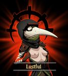  areola breasts cloak clothed clothing darkest_dungeon digital_media_(artwork) elbow_gloves expose female gloves hi_res hood human kitsona mammal nipples plague_doctor solo text undressing 