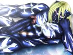  balls big_balls blonde_hair blue_fur blush drooling feline fur fur_markings hair huge_penis humanoid_penis looking_at_viewer lying male mammal nipples onmyou_taisenki panther penis propped_up rangetsu rionkion_(artist) saliva scar seductive slit_pupils yellow_eyes 