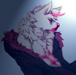  angiewolf chest_tuft clothing cotton_candy_(angiewolf) fluffy fur horn male markings multicolored_fur pink_eyes pink_fur pink_sclera solo tuft two_tone_fur white_fur 