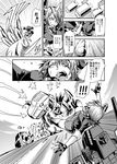  1girl autobot battle breasts burning cannon checkered checkered_neckwear claws comic crossover dinosaur dinosaur_tail eyepatch fingerless_gloves fire gloves greyscale grimlock headgear insignia kamizono_(spookyhouse) kantai_collection large_breasts machinery mecha monochrome necktie open_mouth panties partly_fingerless_gloves pt_imp_group robot school_uniform science_fiction sharp_teeth shinkaisei-kan short_hair skirt smile sweat tail teeth tenryuu_(kantai_collection) thighhighs torpedo transformers translation_request turret tyrannosaurus_rex underwear weapon 