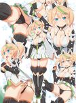  :d aqua_eyes arm_up armpits ass bare_shoulders black_gloves black_legwear black_panties blonde_hair blush boots breasts cameltoe cleavage elbow_gloves from_behind from_below gene_(pso2) gloves green_hair hair_between_eyes highres large_breasts long_hair looking_at_viewer looking_back multicolored_hair multiple_views open_mouth panties panty_pull phantasy_star phantasy_star_online_2 revision simple_background smile spread_legs tachimi_(basue) thigh_boots thighhighs thong twintails underwear upskirt waving white_background 