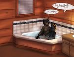  2016 bat bathroom bathtub breasts canine clitoris female fuzzywuff hazel hot_tub lap_sitting llyulf male male/female mammal markings nipples penetration penis piercing pussy steam straight_sex tattoo text vaginal vaginal_penetration wolf wooden_furniture 