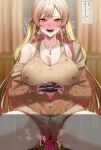  absurdres bare_shoulders blush breasts brown_hair chair controller covered_nipples dildo dildo_riding female_masturbation furen_e_lustario game_controller gaming_chair heavy_breathing highres jacket jewelry large_breasts long_hair masturbation necklace nijisanji open_mouth partially_unzipped playing_games pubic_hair red_eyes sex_toy sitting so_dasui1 sports_bra sweat swivel_chair thighhighs vaginal very_long_hair virtual_youtuber 