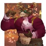 anthro clothed clothing darkdotcom2 deer dolph_(fortnite) epic_games fortnite furry hi_res male male/male mammal muscular new_world_deer raised_clothing raised_shirt raised_topwear reindeer shirt solo topwear