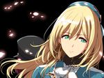  1girl atago_(kantai_collection) blonde_hair brown_eyes brown_hair cape cherry_blossoms close-up hat high_heels kantai_collection kloah little_boy_admiral_(kantai_collection) long_hair magic_knight_rayearth parody serious uniform 