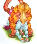 alicesoft anal anthro ass_up ball_size_difference ball_tuft balls big_penis bodily_fluids claws clothing cum cum_on_ground doggystyle duo felid feline female from_behind_position fur genital_fluids genitals gynomorph hair hi_res huge_penis humanoid_genitalia humanoid_penis intersex kd_(rance) leaking_cum leaning leaning_forward lying male male/female mammal on_front on_grass orange_body orange_fur pantherine pawpads penis penis_size_difference pink_hair pink_pawpads raised_tail red_clothing rizzych sex shaking shivering size_difference stripes tail the_fedor_corpse thick_thighs tiger tight_fit tiptoes tuft vein veiny_penis white_body white_fur