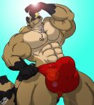 2009 anchor anthro big_biceps big_bulge big_pecs black_markings black_stripes blonde_hair blue_eyes bulge clothing digital_media_(artwork) fur hair jewelry looking_away low-angle_view male mammal markings muscular muscular_anthro muscular_male muscular_thighs necklace pecs pendant procyonid raccoon red_clothing red_underwear simple_background sky smile standing stripes sun tail tan_body tan_fur underwear