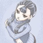  artist_request ashei black_hair breast_lift brown_eyes crossed_arms from_above long_hair looking_at_viewer lowres oekaki ribbed_sweater solo sweater the_legend_of_zelda the_legend_of_zelda:_twilight_princess tsurime turtleneck 