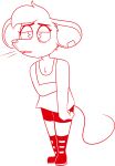 2021 anthro big_ears boots bottomwear chokovit_(artist) clothed clothed_anthro clothed_female clothing digital_drawing_(artwork) digital_media_(artwork) ear_clip eyebrows eyelashes female female_anthro fingers footwear full-length_portrait fur hair hi_res mammal monochrome mouse mouse_ears mouse_tail murid murine open_mouth portrait red_and_white rodent round_ears shirt shorts simple_background sketch solo tank_top the_testimony_of_trixie_glimmer_smith thin_tail topwear trans_(lore) trans_woman_(lore) trixie_glimmer_smith white_background