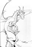  2005 dragon embarrassed feral horn looking_at_viewer masturbation monochrome nude penis scalie skadjer solo tagme western_dragon wings 