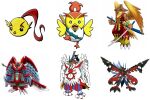  armor beak bird blonde_hair buraimon butenmon chicchimon chronomon_destroy_mode chronomon_holy_mode corruption digimon egg evolution evolutionary_line highres hyokomon official_art purification simple_background sword weapon white_background wings 