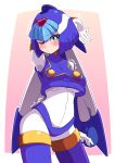  1girl absurdres arm_behind_head arm_up blue_eyes blush breasts buzzlyears closed_mouth highres leviathan_(mega_man) looking_at_viewer medium_breasts mega_man_(series) mega_man_zero_(series) one_eye_closed solo 