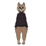 absurd_res anthro blue_eyes canid canine canis clothing female genitals hi_res humanoid mammal pussy simple_background slightly_chubby solo sweater topwear white_background wolf
