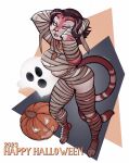 anthro areola breasts eyeshadow felid female ghost halloween hi_res holidays jack-o&#039;-lantern jewelry kurora_(luraiokun) looking_at_viewer luraiokun makeup mammal necklace pantherine solo spirit tiger whiskers wrappings