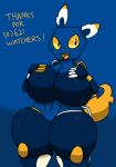 android anthro big_breasts blue_background blue_body breasts domestic_cat e621 english_text esix felid feline felis female floating_ears gasgasgas looking_at_viewer machine mammal markings mascot open_mouth open_smile robot simple_background smile solo tagme text thick_thighs white_markings yellow_markings yellow_sclera
