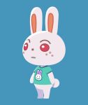  animal_crossing animal_ears aqua_background barefoot freckles kopa_nishikida rabbit rabbit_ears rabbit_tail red_eyes ruby_(animal_crossing) simple_background solo tail 