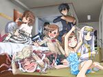  3d_background 4boys 6+girls a_certain_high_school_uniform accelerator_(toaru_majutsu_no_index) age_difference albino animal bed black_choker black_hair blonde_hair blue_dress bow bowtie brown_eyes brown_hair can canned_coffee cat child choker commentary_request controller diagonal-striped_shirt diagonal_stripes dress drink_can electricity electrodes electrokinesis emblem female_pervert gakuran game_controller glowing green_eyes grey_hair habit handheld_game_console head-mounted_display highres holding holding_can index_(toaru_majutsu_no_index) indoors kamijou_touma last_order_(toaru_majutsu_no_index) long_hair medium_hair misaka_imouto misaka_mikoto misaka_worst multiple_boys multiple_girls nun pervert playstation_vita polka_dot polka_dot_dress psychic red_bow red_bowtie red_eyes red_hair school_emblem school_uniform science_fiction shirai_kuroko shirt short_hair short_shorts shorts siblings sisters sphinx_(toaru_majutsu_no_index) spiked_hair stiyl_magnus striped striped_shirt toaru_kagaku_no_railgun toaru_majutsu_no_index toaru_majutsu_no_index:_new_testament tokiwadai_school_uniform tray tsuchimikado_motoharu waiz_(waiz009) white_hair 