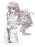  1girl alternate_costume alternate_hairstyle danganronpa_(series) danganronpa_2:_goodbye_despair danganronpa_3_(anime) highres jacket long_hair long_sleeves pants pekoyama_peko red_eyes shirt sword tagme weapon white_jacket white_pants white_shirt wooden_sword zi_huahuo 